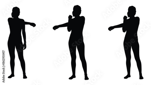 Silhouette series of a woman demonstrating a dynamic dance or exercise pose