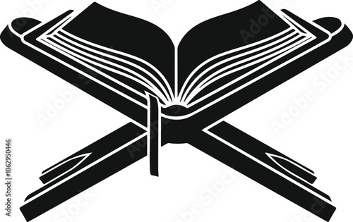 An open book with visible pages and a bookmark in the center