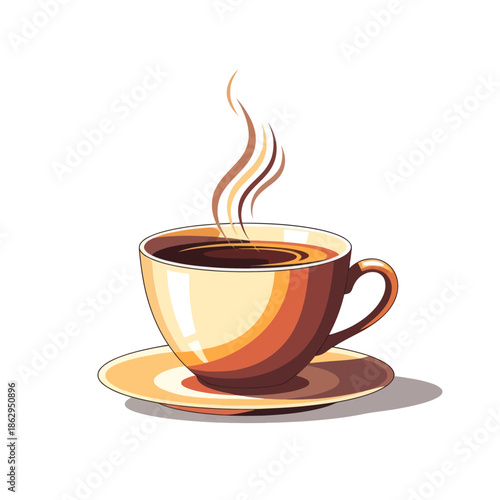 Steaming Cup of Hot Coffee on Saucer, Morning Beverage Illustration