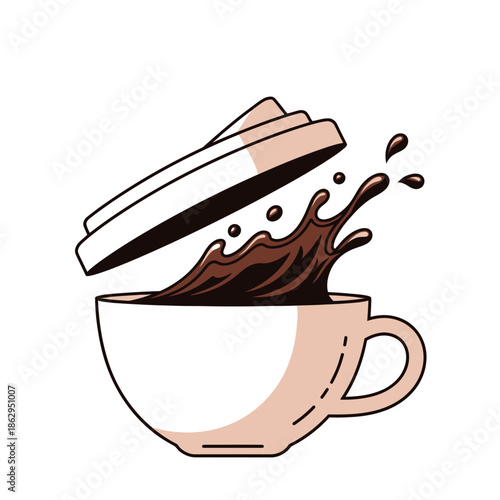 Coffee Splash From Cup With Lid Open, Morning Energy Concept