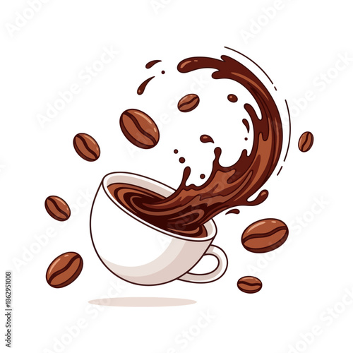 Dynamic Coffee Splash and Beans Illustration