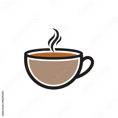 Steaming Coffee Cup Icon, Hot Beverage, Morning Drink, Fresh Aroma, Minimalist Vector Art