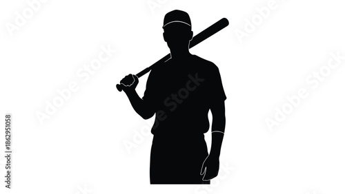 Silhouette of a baseball player holding a bat over his shoulder