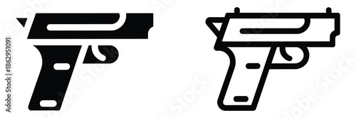 Modern handgun designs in black and white,Vector illustration of a small firearm, either a police or military handgun, combined with the silhouette of a classic Colt gun