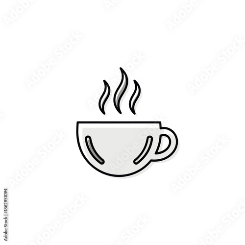 Minimalist illustration of a steaming cup of coffee or tea on a white background
