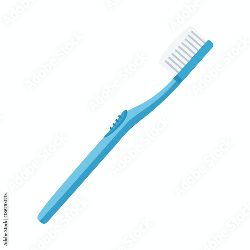 A blue toothbrush with white bristles is shown against a white background
