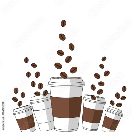 Coffee Beans Falling into Disposable Cups