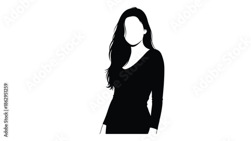 Silhouette of a woman with long flowing hair in a dark outline