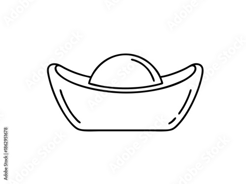 Chinese gold ingot sycee line art illustration for wealth and prosperity symbol