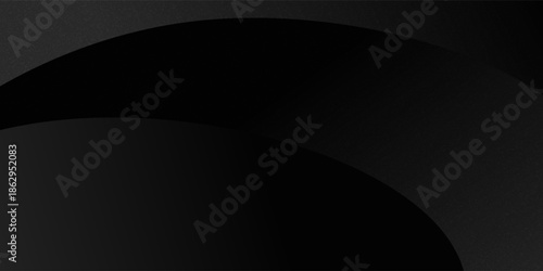 Grey abstract curved wavy lines on black background. Black background with line curve design. Blurred black silk fabric.