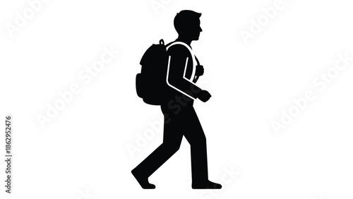 Silhouette of a hiker walking with a large backpack on their back