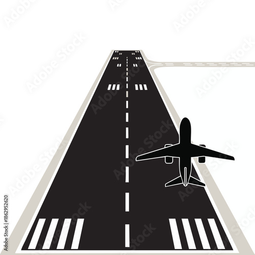 An airplane preparing for takeoff on a runway viewed from directly above