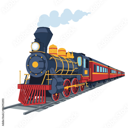 Vintage Train Traveling Through Station Illustration with Detailed Graphics and Vector Art