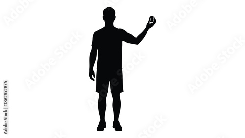 Silhouette of a man tossing a small ball in the air isolated view