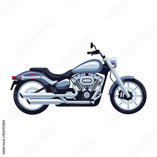 A sleek motorcycle is viewed from the side, showcasing its design and features in a clean white background.