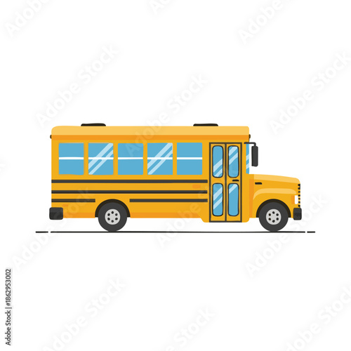 Illustration of a yellow school bus with open door and visible interior, viewed from the side against a white background
