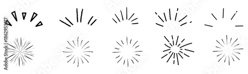 Line surprise icon element set. Hand drawn line sun bursts, cartoon star sparkles icons. Vector illustration 