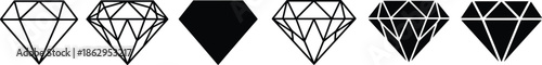 Solid and Outline Vector Icon Set Featuring Brilliant-Cut Diamonds Representing Luxury, Premium Quality, and Digital In-Game Rewards