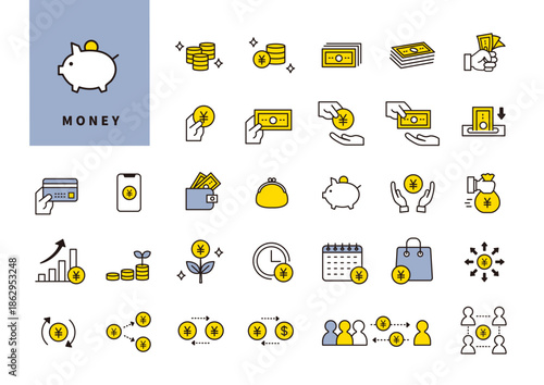 支払い・貯蓄・資産管理を表すシンプルなお金アイコンセット（UI・Web用）