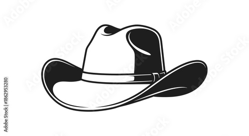Classic black and white cowboy hat illustration with bold shadows representing western style and rugged outdoor fashion.