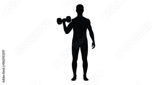 Silhouette of a muscular man lifting a dumbbell for strength training