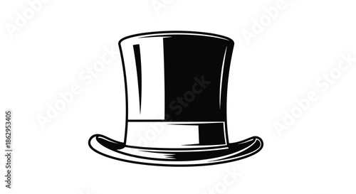 Classic black top hat illustration isolated on white background representing formal attire and elegant fashion style accessory.