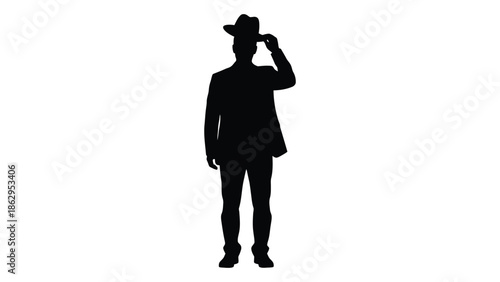 Silhouette of a person tipping a hat in a respectful gesture