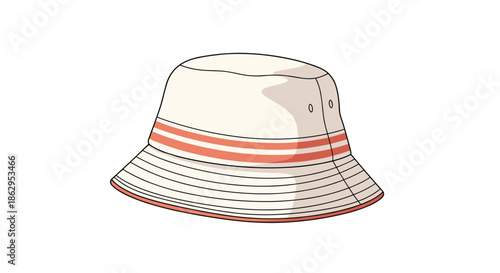 Stylish white bucket hat featuring red stripes designed as casual summer fashion accessory for outdoor travel gear.