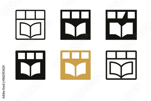 Diverse Storytelling Icons. Storytelling Through Design. Icon set. Set Logo of Storytelling Through Design: storyboard frames. harmonious logo variations of