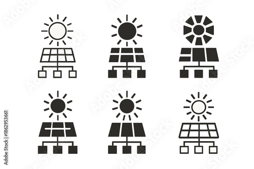 Climate Solution Logos. Innovative solutions for climate change. Icon set. Set Logo of innovative solutions for climate change: solar microgrid. harmonious