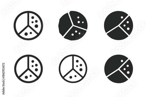 Asteroid Study Logos. Asteroid belt studies. Icon set. Set Logo of Asteroid belt studies: composition pie chart of C-, S-, and M-type asteroids. harmonious