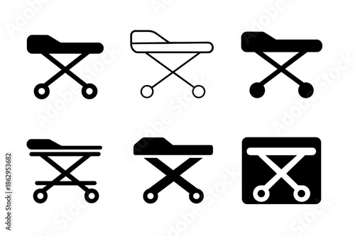 Emergency Services Icons. Emergency services. Icon set. Set Logo of emergency services: wheeled stretcher. harmonious logo variations of the same emblematic