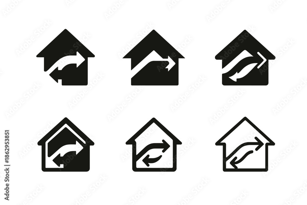 Fototapeta premium Attic Ventilation Logos. Attic ventilation. Set Logo of Attic ventilation: soffit and ridge airflow arrows. harmonious logo variations of the same emblematic