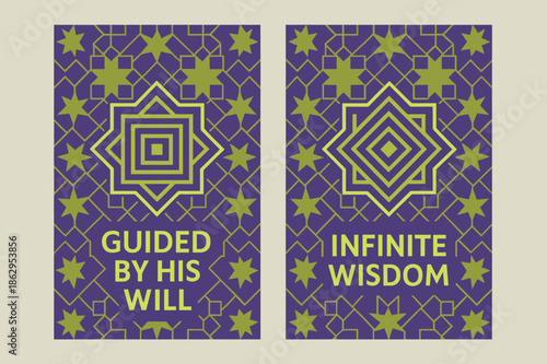 Wisdom & Guidance Banners. Wisdom & Guidance. Two vertical A6 banners with safe margins, centered composition, no elements touching edges, geometric, royal