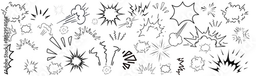 Comic sparkle vector set. burst effects, and dynamic radial patterns. Doodle vector illustration