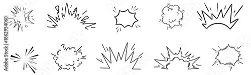 Comic line speed effect cartoon explosive vector set. Hand drawn sketch doodle comic line speed motion, explosive cartoon burst icons. Vector illustration 