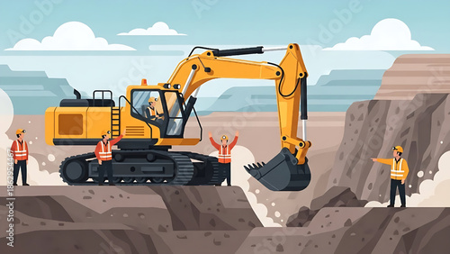Construction worker operating heavy machinery in a quarry, symbolizing industry and progress