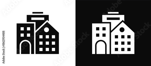 Commercial Building icon set black and white