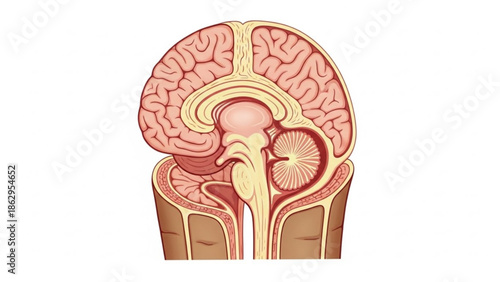 Human Brain Anatomy Illustration Showing Cerebrum, Cerebellum, and Brainstem
