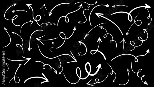 Arrow drawn hand vector line icon set.  Doodle up down arrow symbol. Vector illustration 