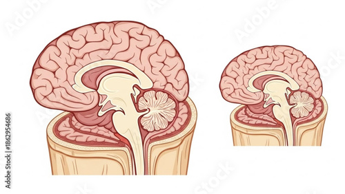 Human Brain Anatomy Comparison Illustration Isolated on White