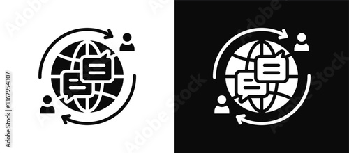 Global Communication icon set black and white