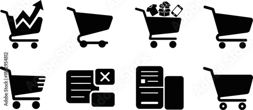 Black Solid Shopping Cart and E commerce Vector Icons Set.eps