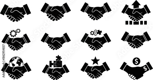 Business Handshake Vector Icons Partnership Teamwork Finance Growth and Global Deals.eps