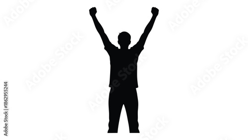 Silhouette of a person with arms raised in a victorious gesture
