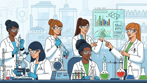 Diverse Female Scientists Analyzing Data in Modern Laboratory Setting