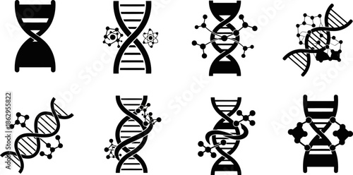 Minimalist Black Vector DNA and Molecular Biology Icon Set.eps