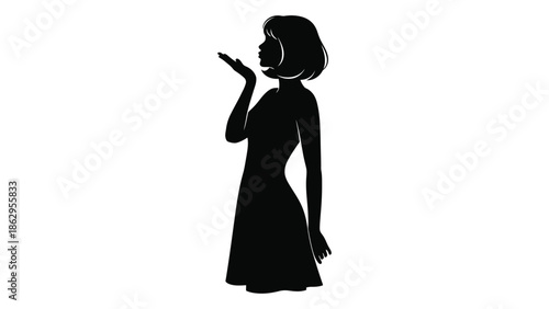 Silhouette of a woman with hand near mouth possibly blowing a kiss