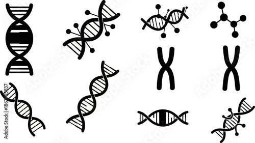 Minimalist Black Vector Icons DNA Chromosomes and Genetic Structures.eps