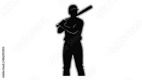 Silhouette of a baseball player holding a bat on his shoulder